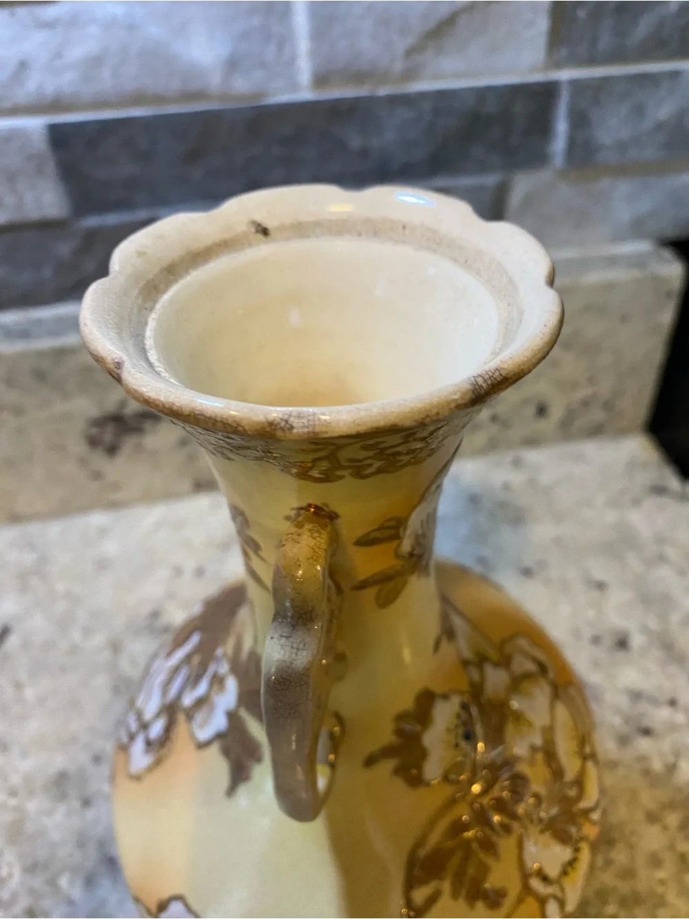 Antique Gilded Gold Peony Bohemian Vase Double Handled